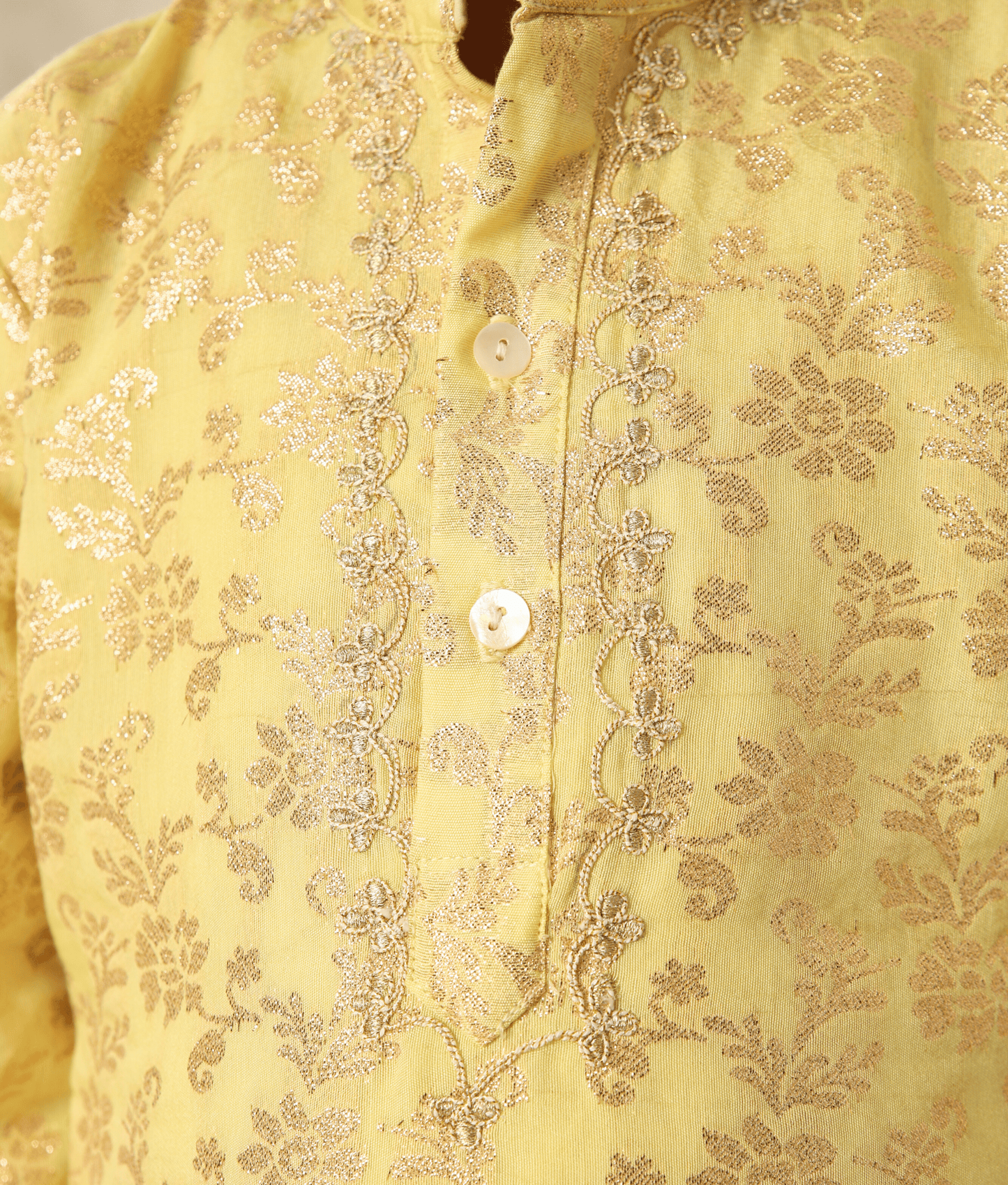 Manufactured by FAYON KIDS (Noida, U.P) Yellow Chanderi Kurta with Pant for Boys