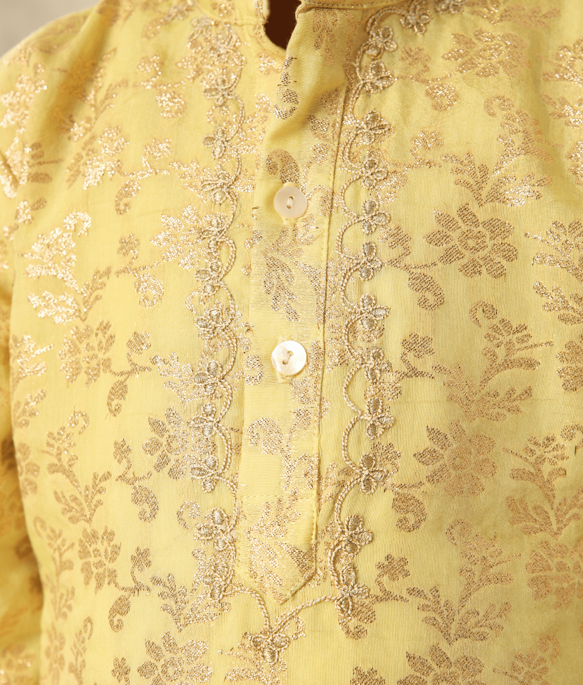 Manufactured by FAYON KIDS (Noida, U.P) Yellow Chanderi Kurta with Pant for Boys