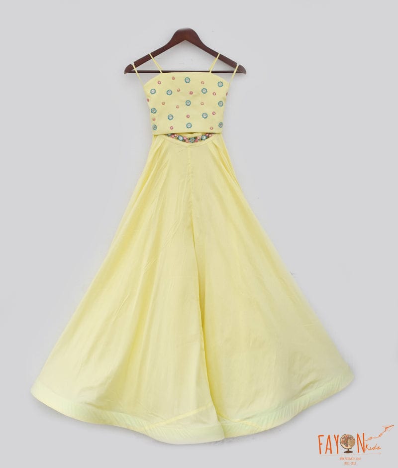Manufactured by FAYON KIDS (Noida, U.P) Yellow Embroidered Crop Top Set