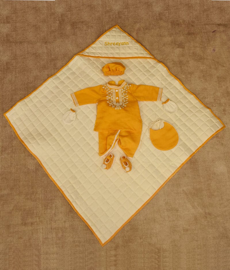 Manufactured by FAYON KIDS (Noida, U.P) Yellow Embroidered Jamna Set
