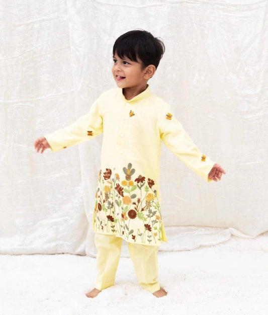 Manufactured by FAYON KIDS (Noida, U.P) Yellow Embroidered Kurta Set