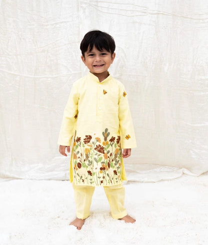 Manufactured by FAYON KIDS (Noida, U.P) Yellow Embroidered Kurta Set