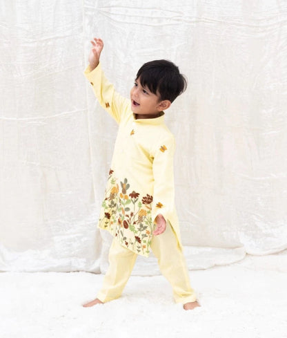Manufactured by FAYON KIDS (Noida, U.P) Yellow Embroidered Kurta Set