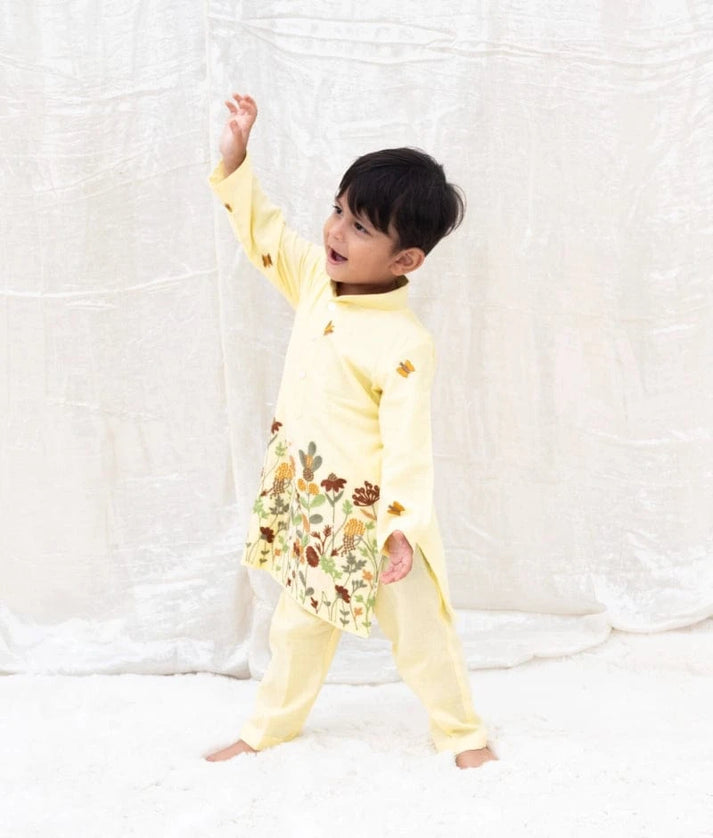 Manufactured by FAYON KIDS (Noida, U.P) Yellow Embroidered Kurta Set
