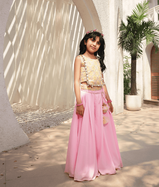 Manufactured by FAYON KIDS (Noida, U.P) Yellow Embroidered Top with Plazzo
