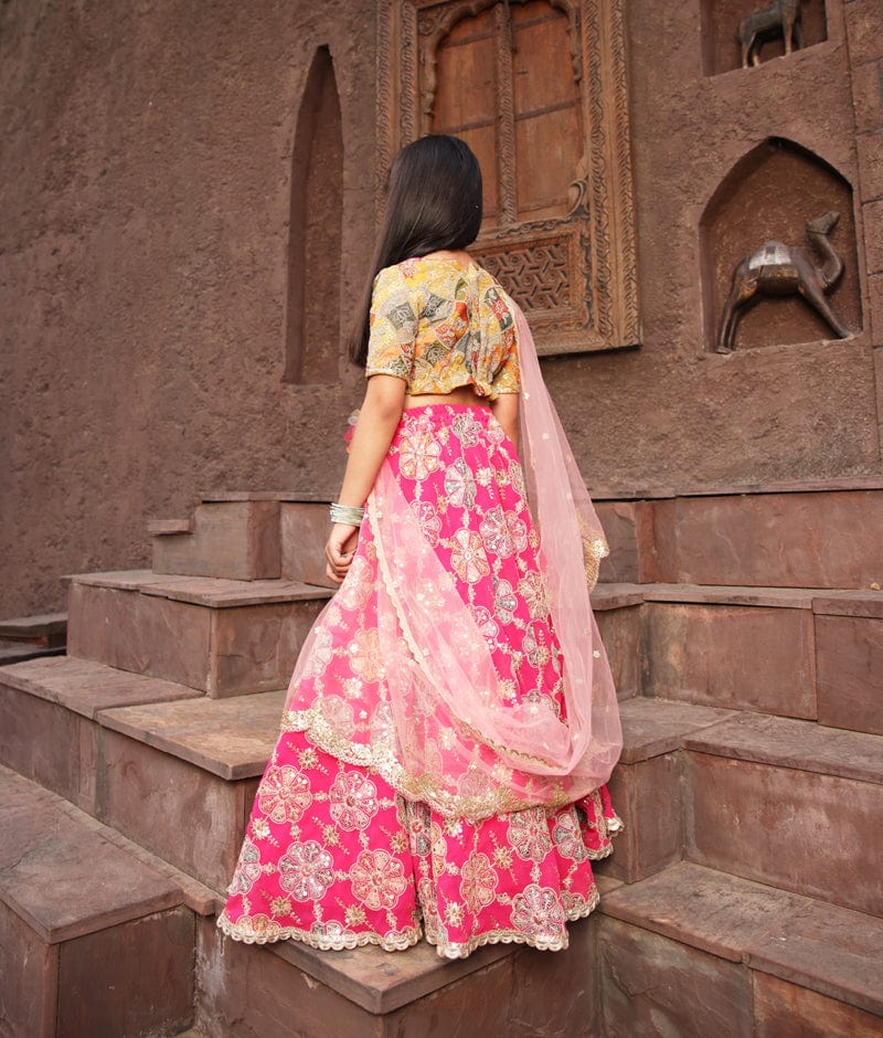 Manufactured by FAYON KIDS (Noida, U.P) Yellow Embroidery Choli with Lehenga for Girls