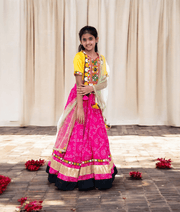 Manufactured by FAYON KIDS (Noida, U.P) Yellow Garba Mirror Kutchi Patchwork Choli with Lehenga – Navratri Special