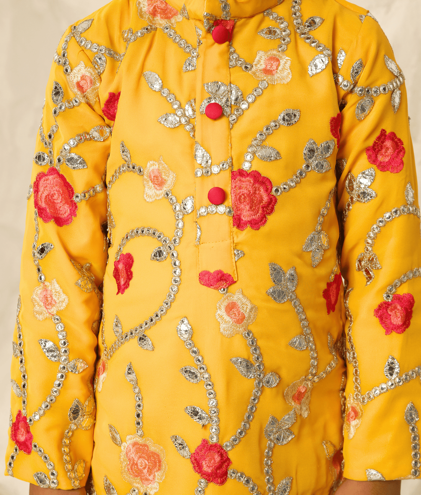Manufactured by FAYON KIDS (Noida, U.P) Yellow Gota Embroidered Kurta with Pant for Boys