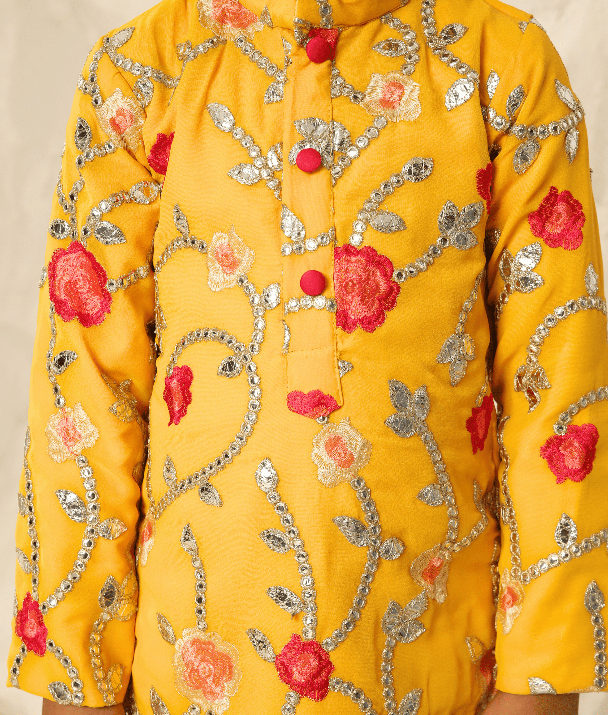 Manufactured by FAYON KIDS (Noida, U.P) Yellow Gota Embroidered Kurta with Pant for Boys