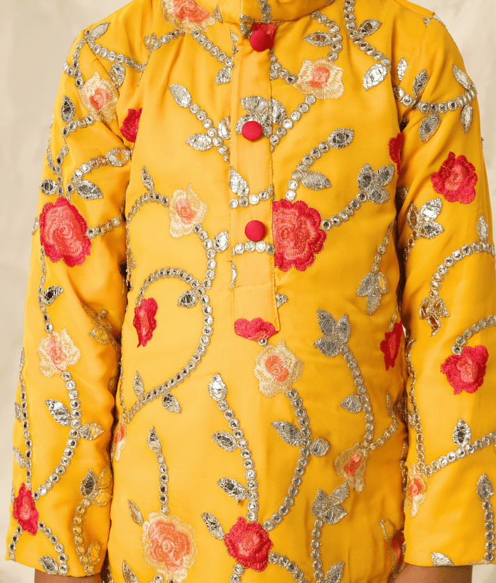 Manufactured by FAYON KIDS (Noida, U.P) Yellow Gota Embroidered Kurta with Pant for Boys