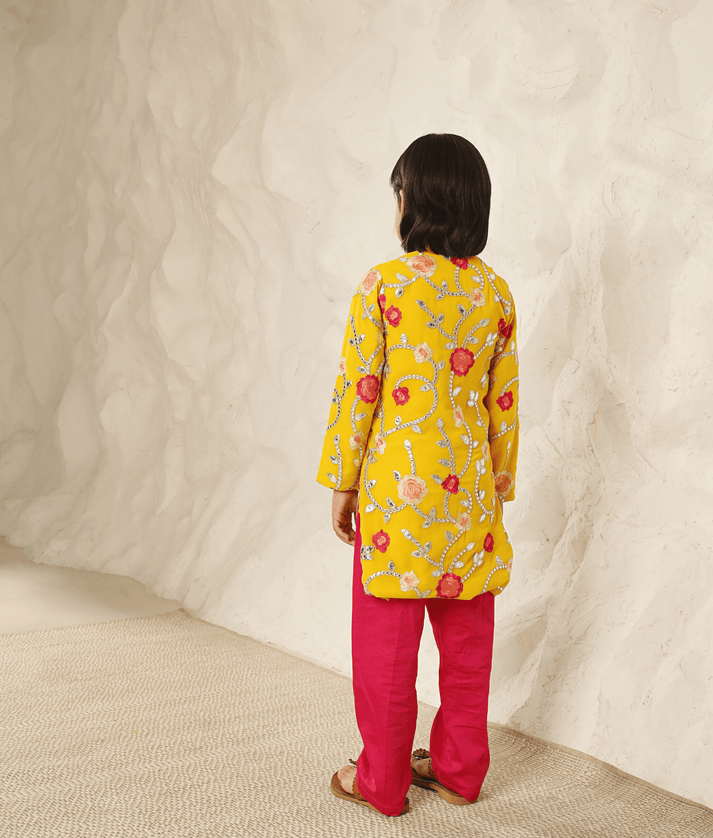 Manufactured by FAYON KIDS (Noida, U.P) Yellow Gota Embroidered Kurta with Pant for Boys