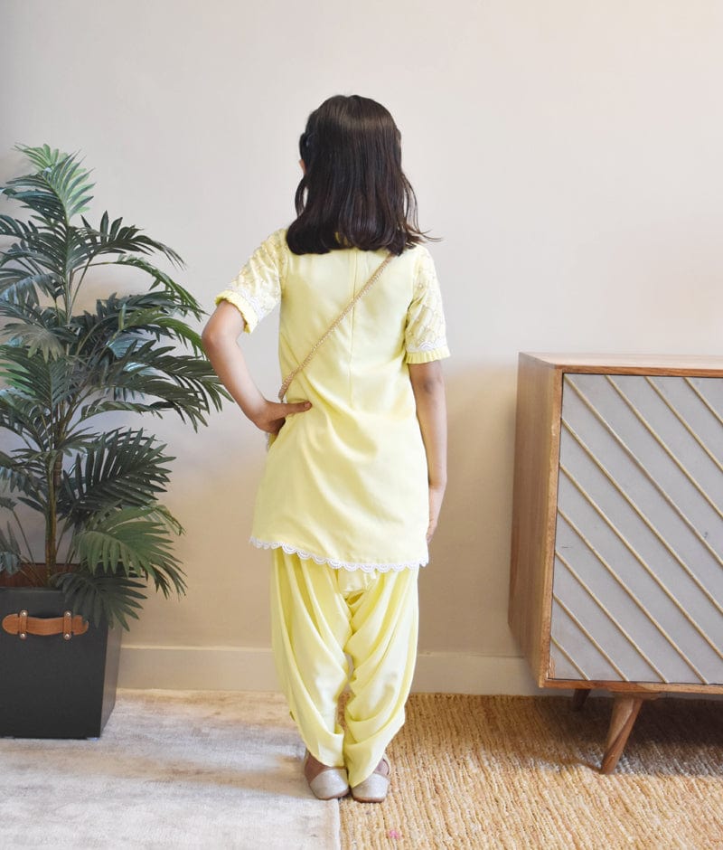 Manufactured by FAYON KIDS (Noida, U.P) Yellow Net Sequence Dhoti Set for Girls