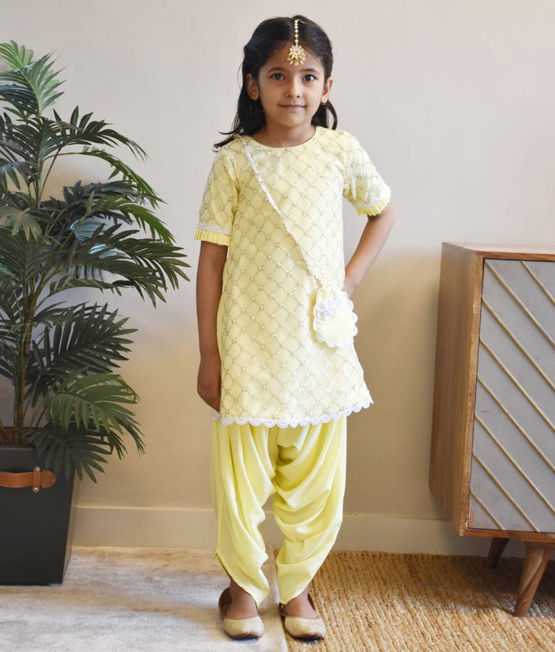 Manufactured by FAYON KIDS (Noida, U.P) Yellow Net Sequence Dhoti Set for Girls