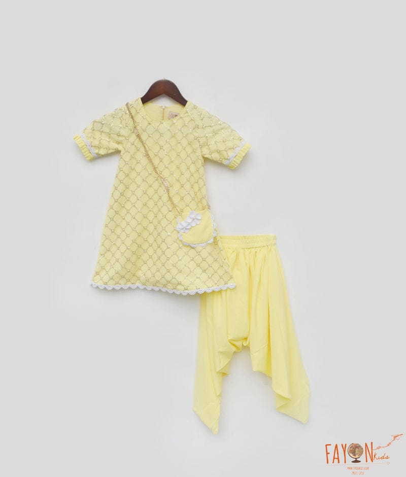 Manufactured by FAYON KIDS (Noida, U.P) Yellow Net Sequence Dhoti Set for Girls