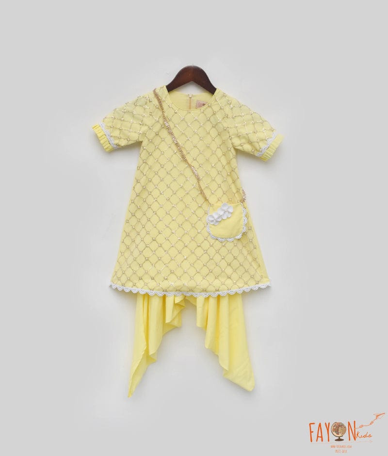 Manufactured by FAYON KIDS (Noida, U.P) Yellow Net Sequence Dhoti Set for Girls