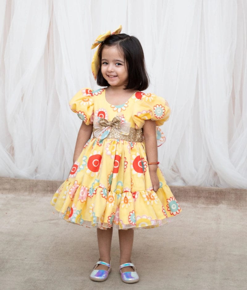 Manufactured by FAYON KIDS (Noida, U.P) Yellow Organza frock