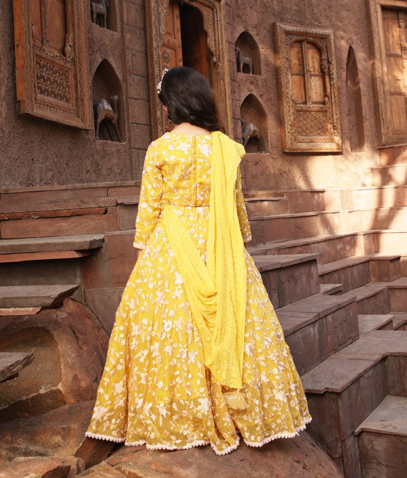 Manufactured by FAYON KIDS (Noida, U.P) Yellow Parsi work Lehenga Choli for Girls