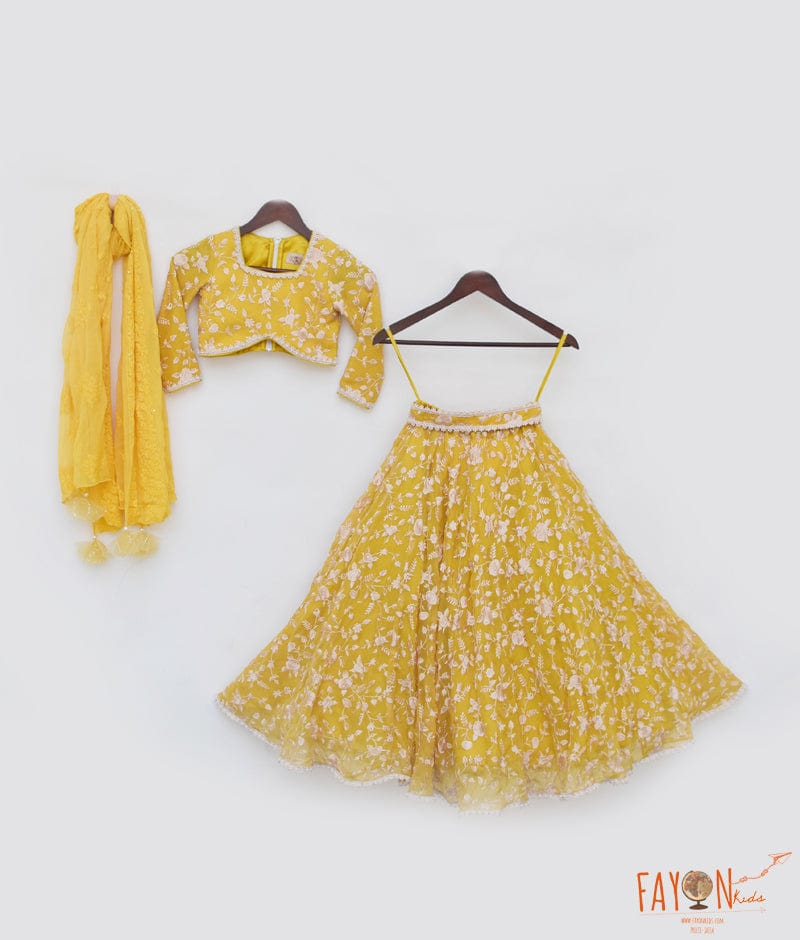 Manufactured by FAYON KIDS (Noida, U.P) Yellow Parsi work Lehenga Choli for Girls