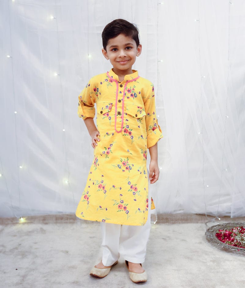 Manufactured by FAYON KIDS (Noida, U.P) Yellow Pathani Kurta Set