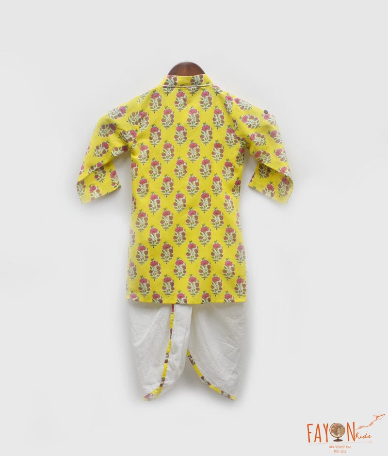 Manufactured by FAYON KIDS (Noida, U.P) Yellow Printed Kurta Dhoti Set