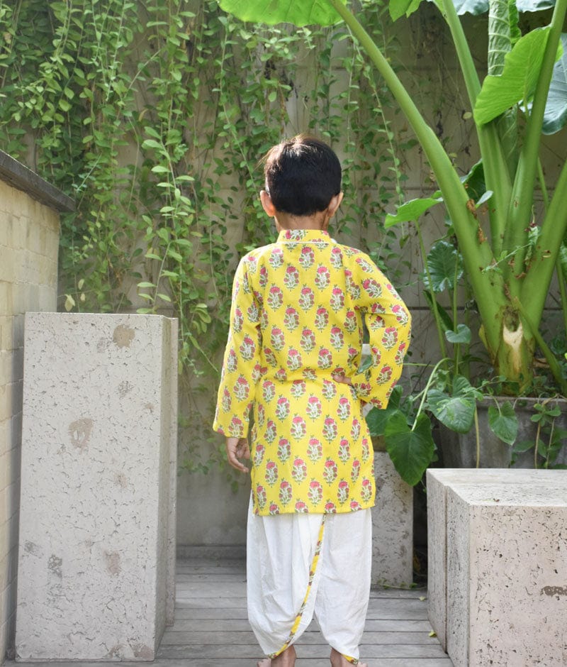 Manufactured by FAYON KIDS (Noida, U.P) Yellow Printed Kurta Dhoti Set