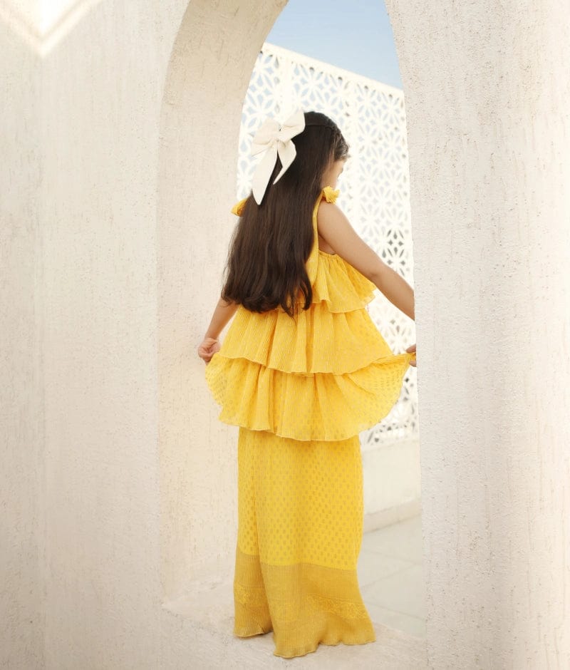 Manufactured by FAYON KIDS (Noida, U.P) Yellow Printed Kurti & Plazzo Set