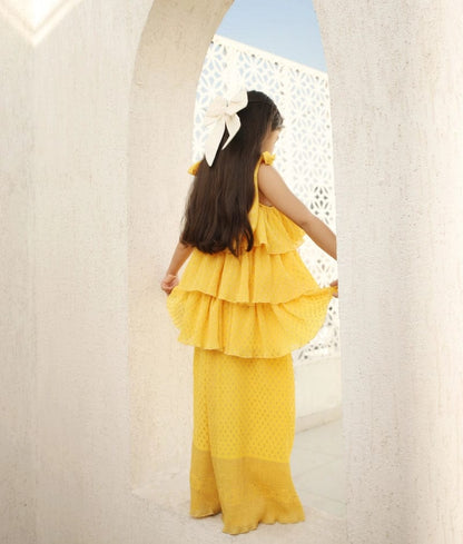 Manufactured by FAYON KIDS (Noida, U.P) Yellow Printed Kurti & Plazzo Set