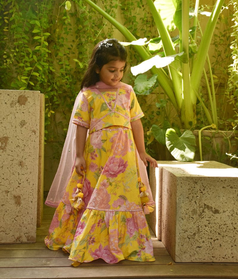 Manufactured by FAYON KIDS (Noida, U.P) Yellow Printed lehenga Choli