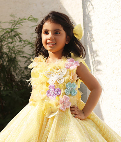 Manufactured by FAYON KIDS (Noida, U.P) Yellow Sequence Gown for Girls