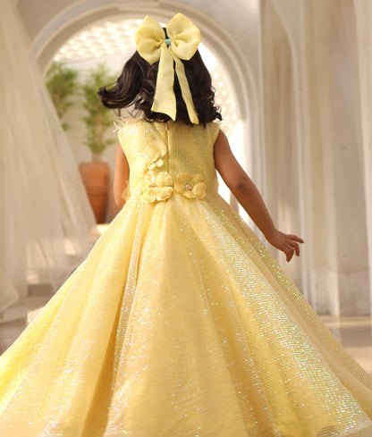 Manufactured by FAYON KIDS (Noida, U.P) Yellow Sequence Gown for Girls