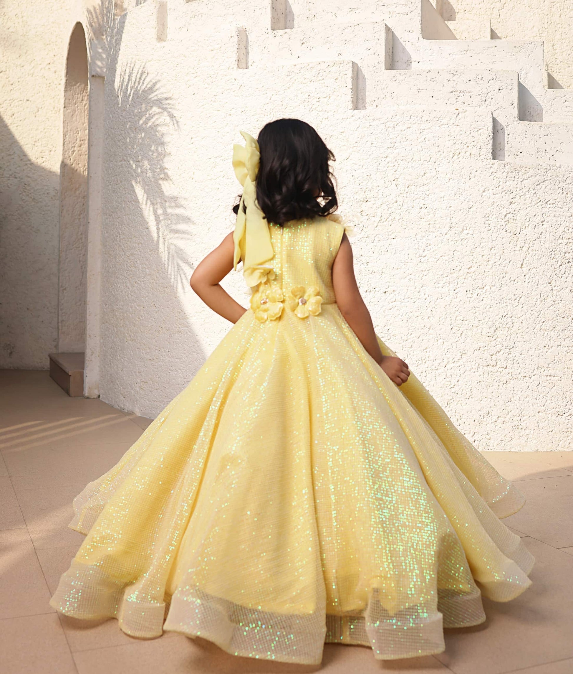 Manufactured by FAYON KIDS (Noida, U.P) Yellow Sequence Gown for Girls