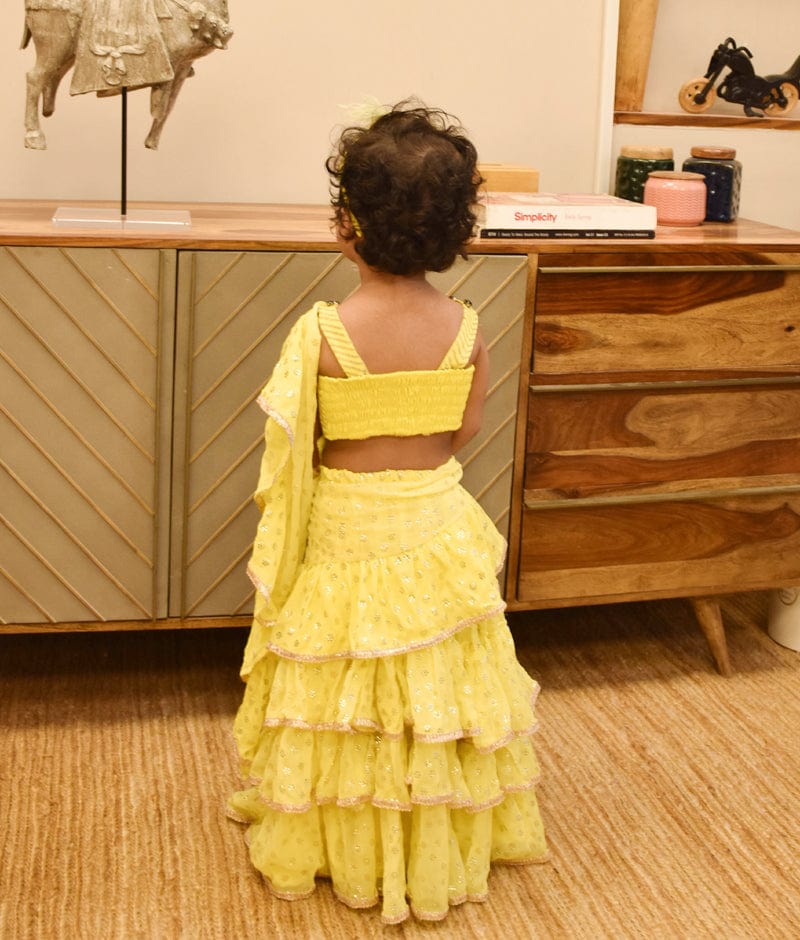 Manufactured by FAYON KIDS (Noida, U.P) Yellow Sequin Foil Printed Saree
