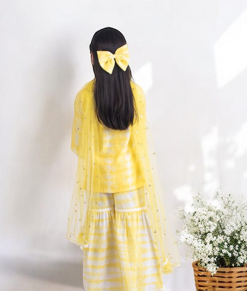 Manufactured by FAYON KIDS (Noida, U.P) Yellow Tie & Dye Kurti Sharara Set