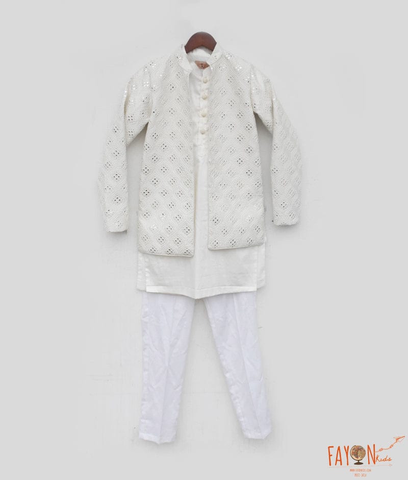 Manufactured by FayonKids Embroidered Jacket with Kurta and Pant