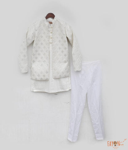 Manufactured by FayonKids Embroidered Jacket with Kurta and Pant
