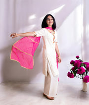 Manufactured by FayonKids Offwhite Faux Mukaish Work Kurti with Pant