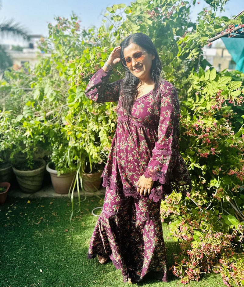 Purple Blossom Sharara Set