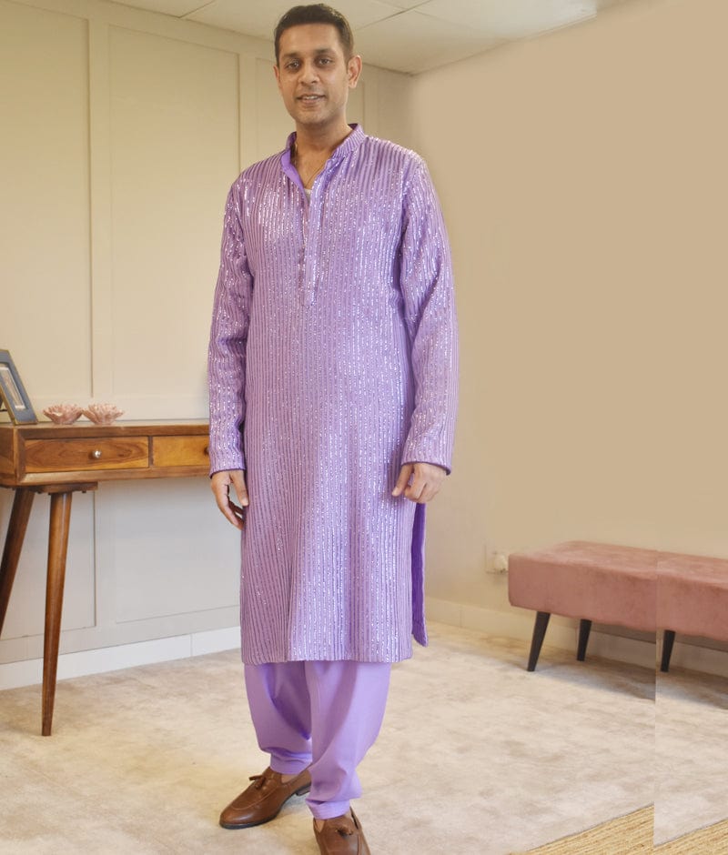 Manufactured by FayonKids Purple Sequence Men's Kurta Set