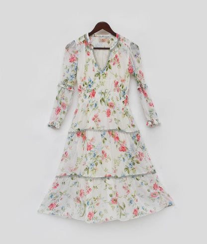 Manufactured by FayonKids White Floral Midi Dress