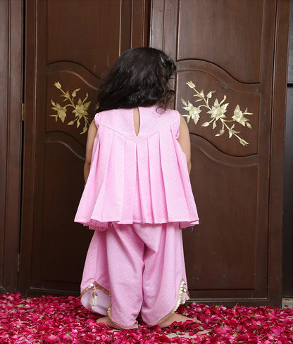 Pret Baby Pink Bandhej Kurti with Sharara