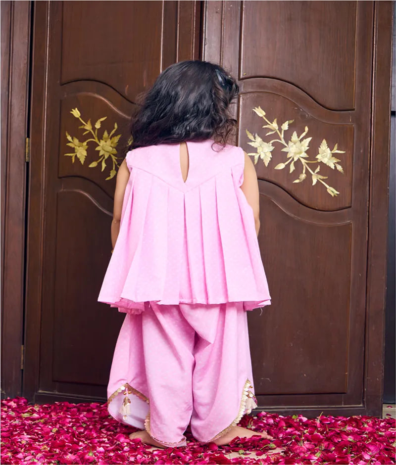 Pret Baby Pink Bandhej Kurti with Sharara