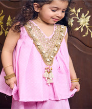 Pret Baby Pink Bandhej Kurti with Sharara
