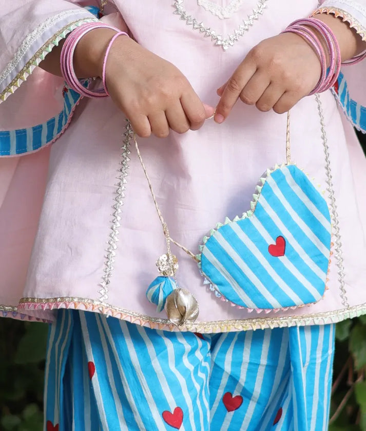 Pret Baby Pink Kurti with Hearts Printed Farshi Salwar