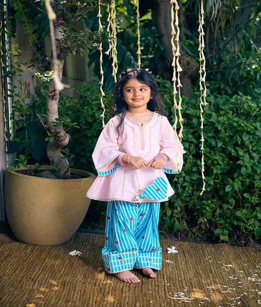 Pret Baby Pink Kurti with Hearts Printed Farshi Salwar