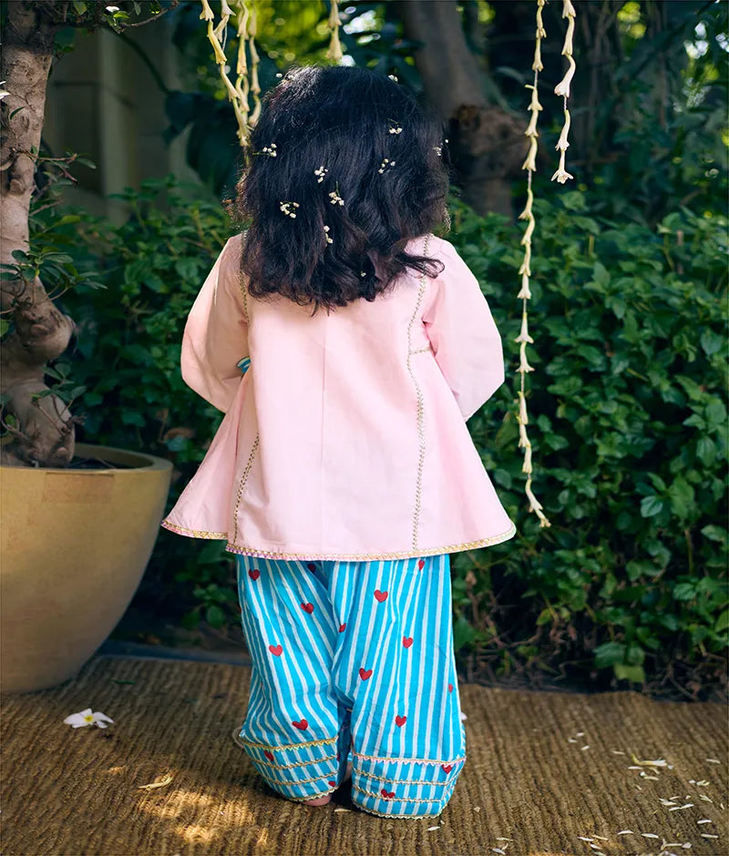Pret Baby Pink Kurti with Hearts Printed Farshi Salwar