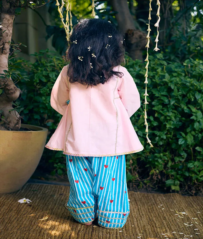 Pret Baby Pink Kurti with Hearts Printed Farshi Salwar