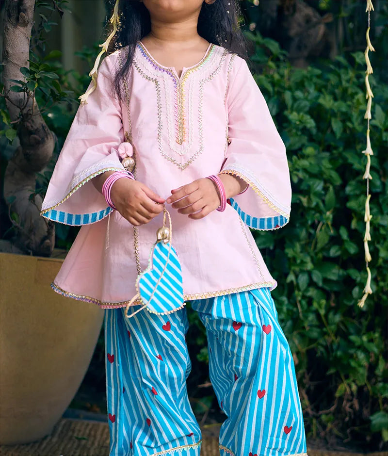 Pret Baby Pink Kurti with Hearts Printed Farshi Salwar