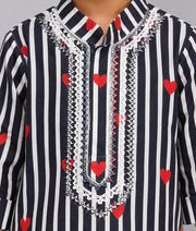 Pret Black Hearts & Stripe Printed Kurta with Salwar