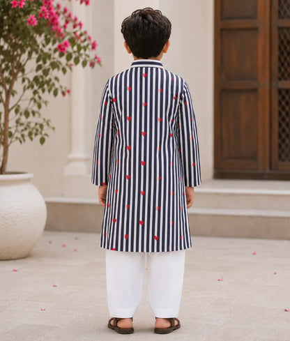 Pret Black Hearts & Stripe Printed Kurta with Salwar