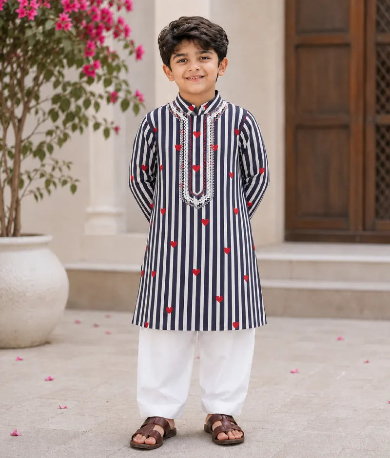 Pret Black Hearts & Stripe Printed Kurta with Salwar